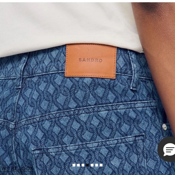 Sandro Indigo Patterned Jeans with Tan Patch - Picture 2 of 7